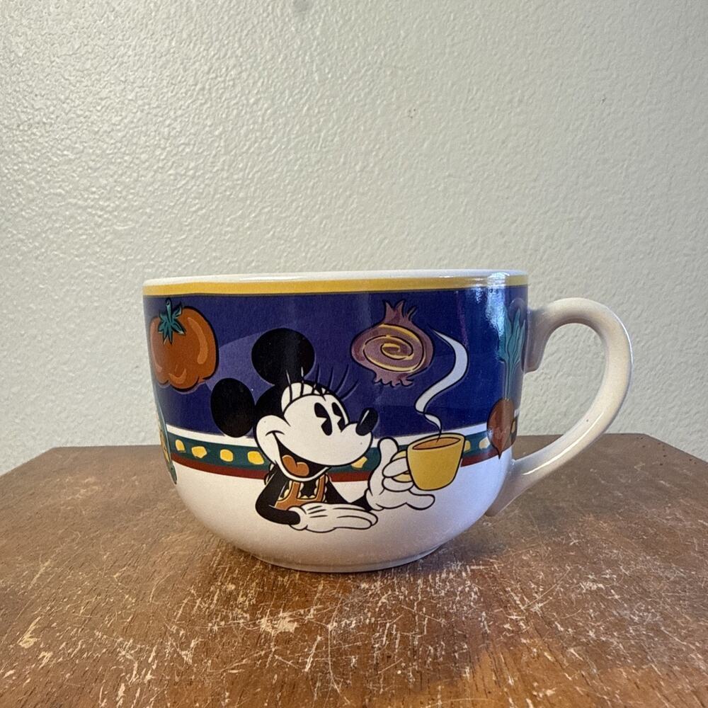 DISNEY Large Latte Cup & Saucer Minnie Mouse Vegetable Soup Coffee Mug